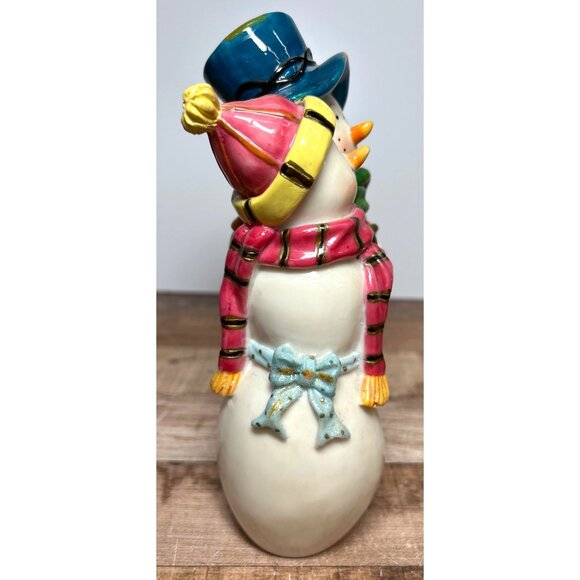 Decorative Acrylic Snowman Couple Figurine Hand-Painted Winter Scene - Picture 2 of 7